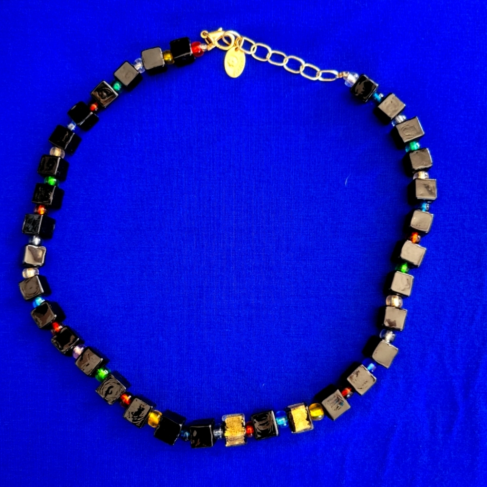 Millefiori square‎ glass beads necklace